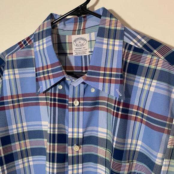 XL Brooks Brothers Regent Supima Cotton Plaid Button Up White Blue mens preppy - Picture 4 of 4